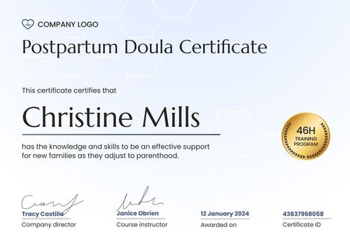 Trendy and professional doula certificate template landscape Trendy and professional doula certificate template landscape