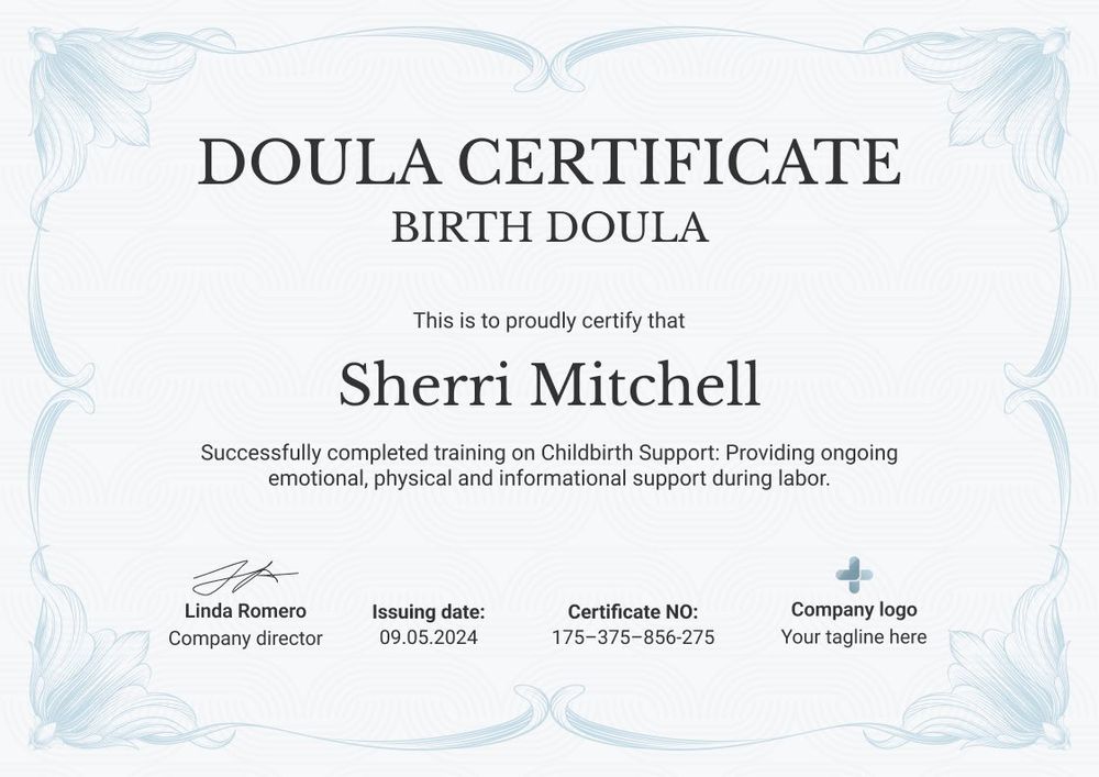 Sophisticated and professional doula certificate template landscape Sophisticated and professional doula certificate template landscape