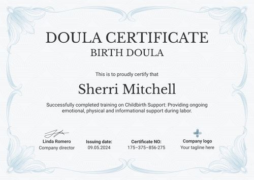 Sophisticated and professional doula certificate template landscape Sophisticated and professional doula certificate template landscape