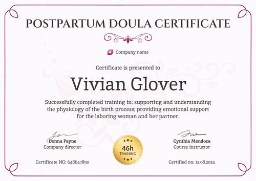 Flexible and professional doula certificate template landscape Flexible and professional doula certificate template landscape