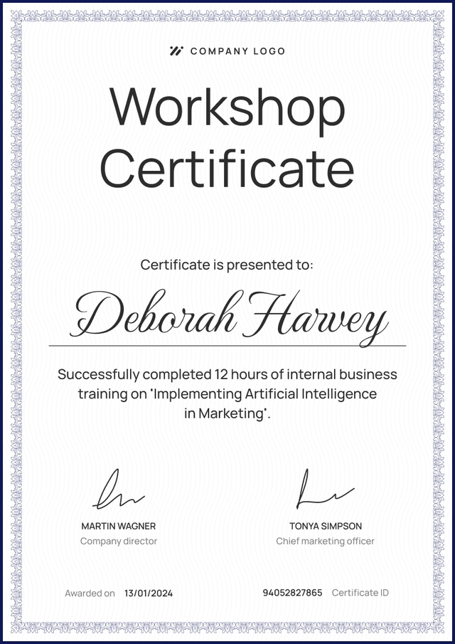 Classic and professional workshop certificate template Classic and professional workshop certificate template