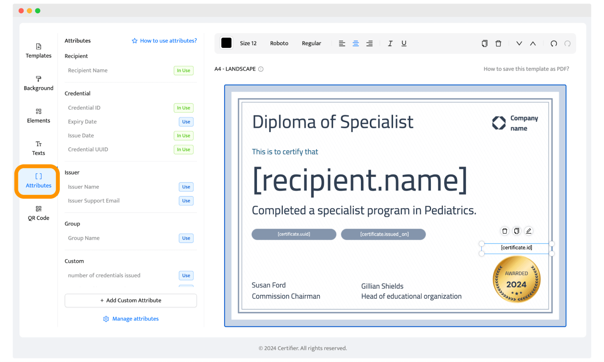 Adding dynamic attributes to make diplomas in bulk.