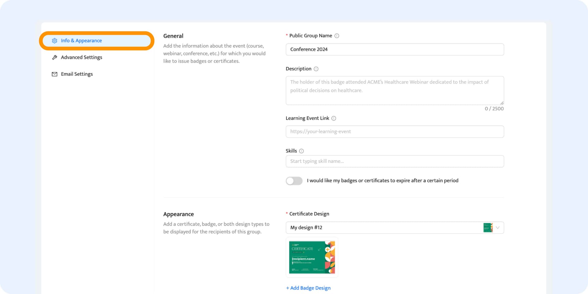 The groups settings to set up all the features to share LinkedIn credentials. The groups settings to set up all the features to share LinkedIn credentials.