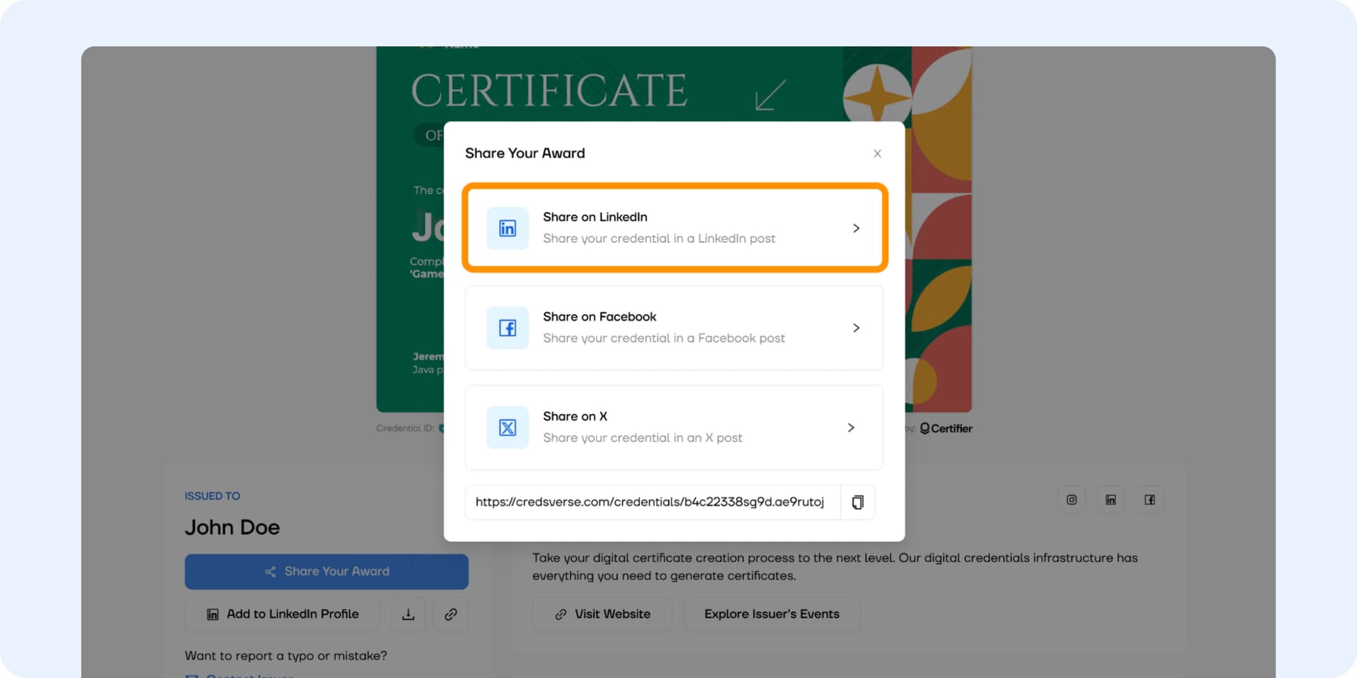 Adding the LinkedIn credential to LinkedIn. Adding the LinkedIn credential to LinkedIn.