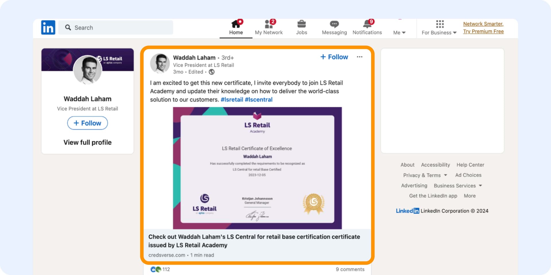 The example of the LinkedIn post of the recipient who shared their credential via the Certifier recipient's wallet. The example of the LinkedIn post of the recipient who shared their credential via the Certifier recipient's wallet.
