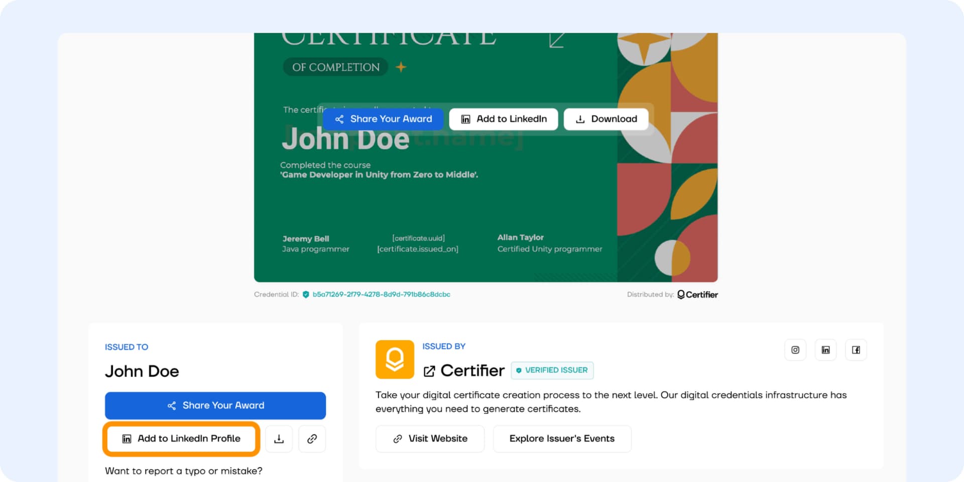 Adding the LinkedIn certificate to the LinkedIn profile. Adding the LinkedIn certificate to the LinkedIn profile.
