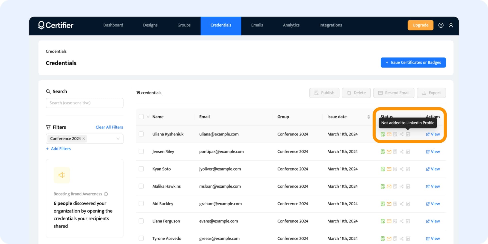 Checking the LinkedIn certificate status within the Certifier dashbord. Checking the LinkedIn certificate status within the Certifier dashbord.