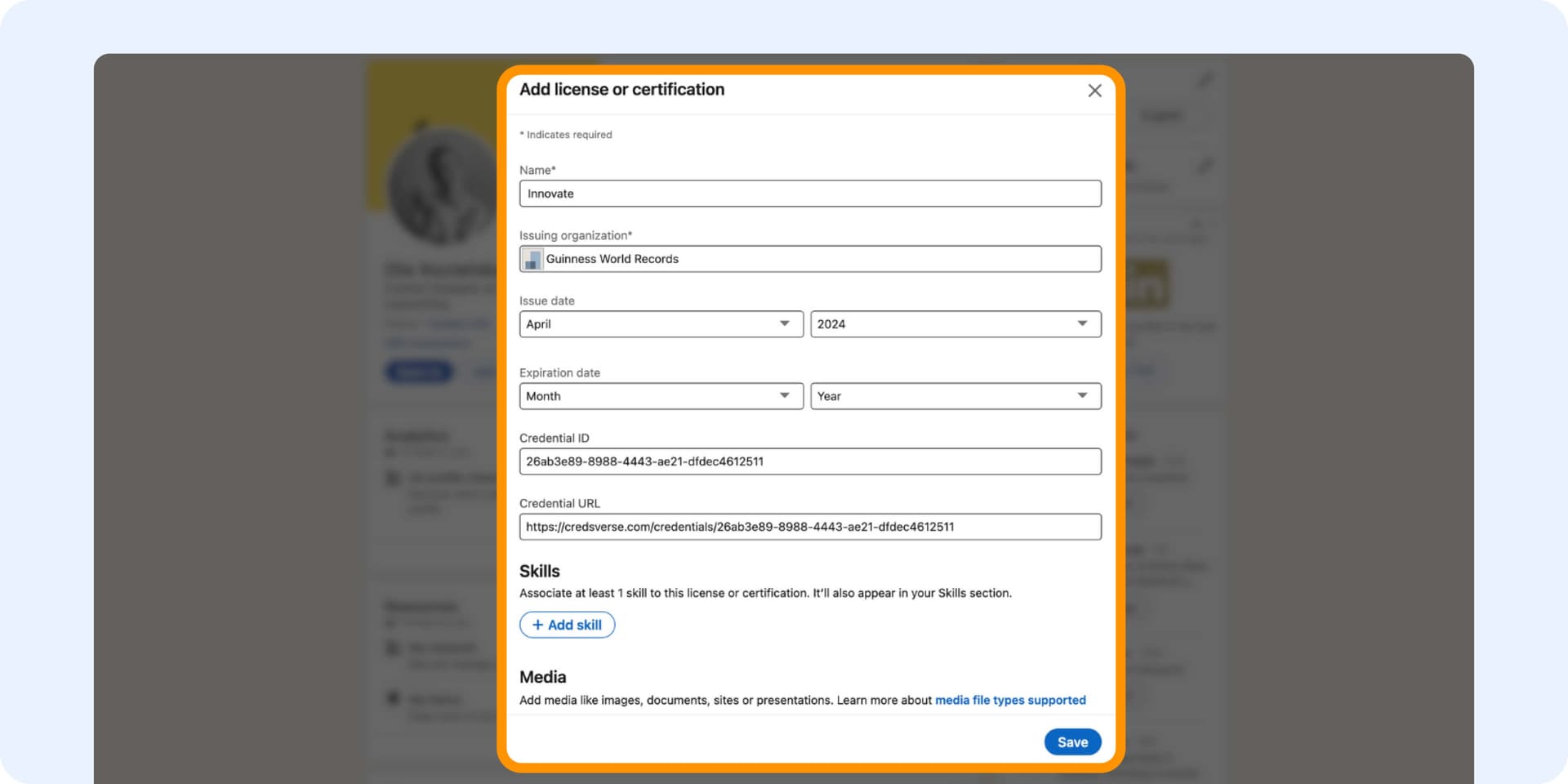 Adding the LinkedIn credential to the Licences & Certifications section in the LinkedIn profile. Adding the LinkedIn credential to the Licences & Certifications section in the LinkedIn profile.