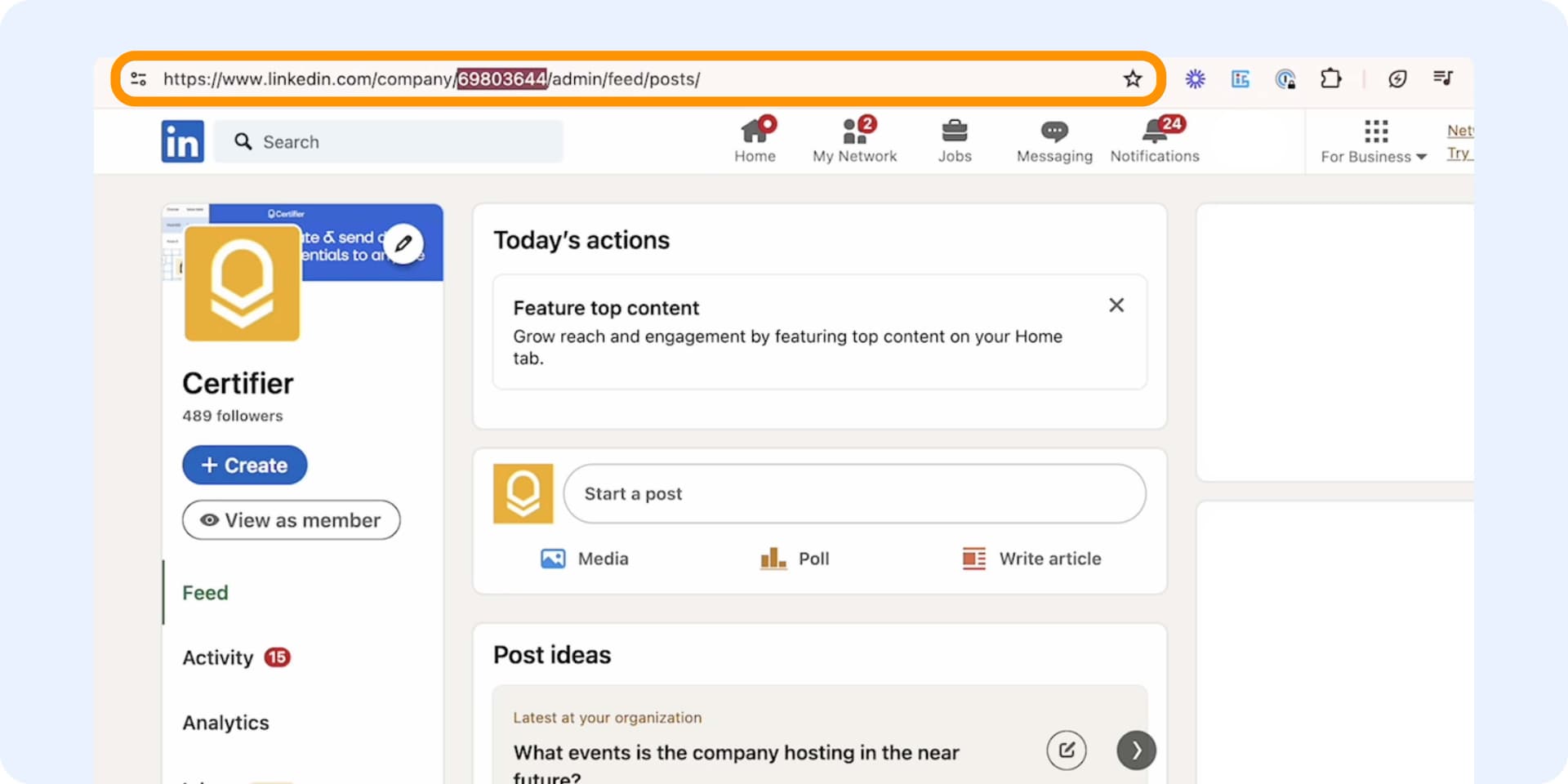 Numbers in the LinkedIn profile URL to get verified as the issuer in Certifier. Numbers in the LinkedIn profile URL to get verified as the issuer in Certifier.