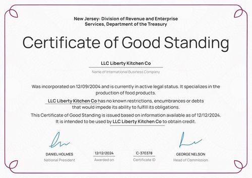 Detailed and professional certificate of good standing template landscape Detailed and professional certificate of good standing template landscape