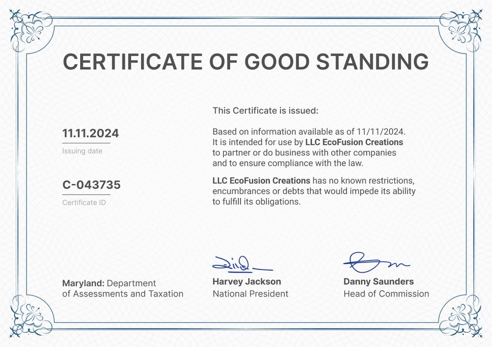 Prestigious and professional certificate of good standing template landscape Prestigious and professional certificate of good standing template landscape