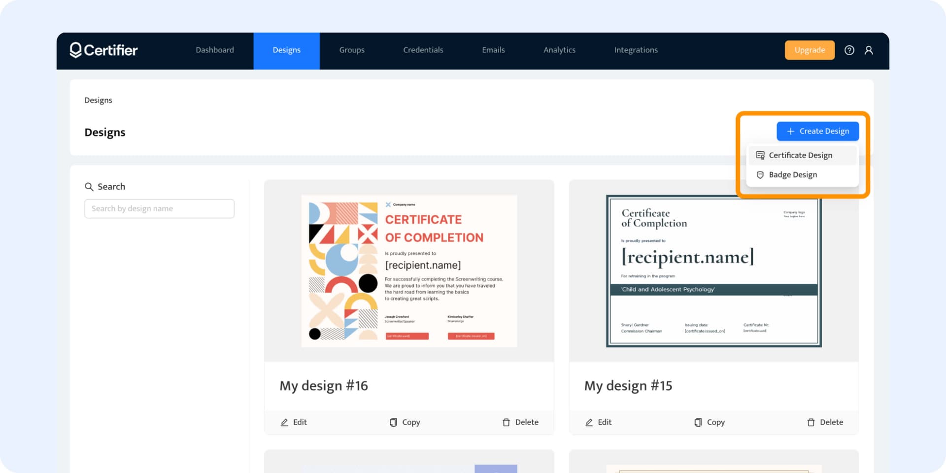 Creating a certificate design with a QR code within the Certifier platform. Creating a certificate design with a QR code within the Certifier platform.