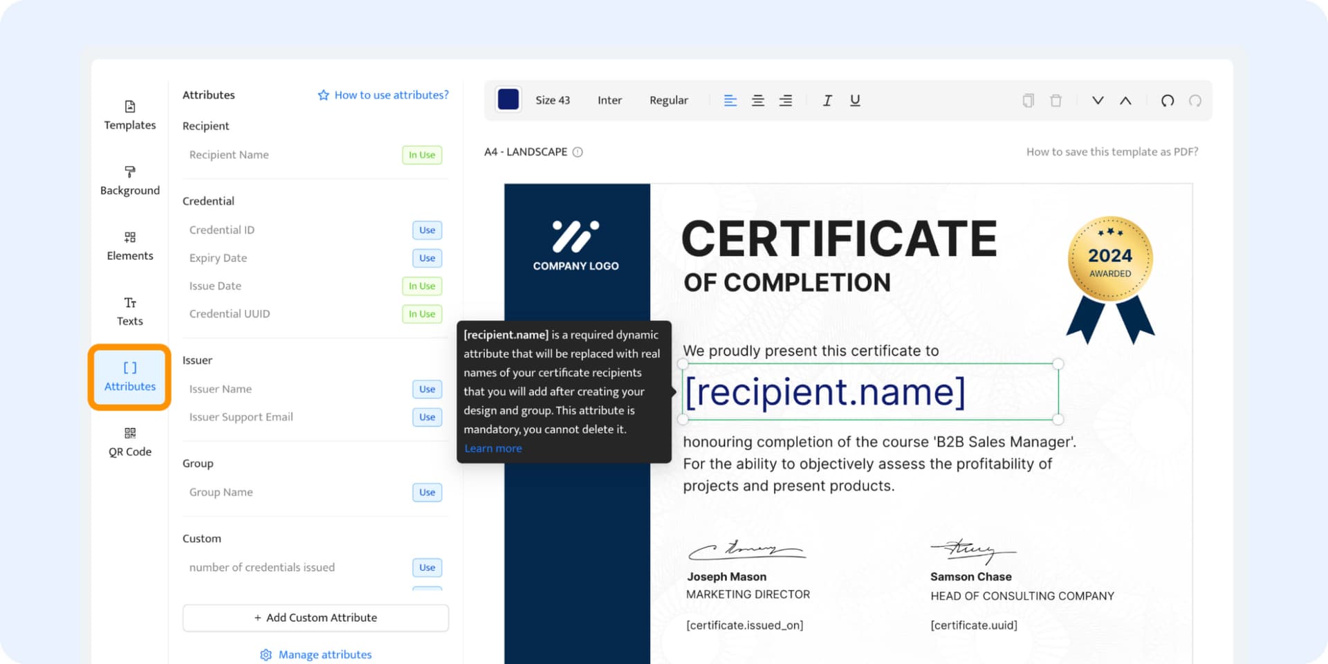 Adding dynamic attributes to generate QR code certificates. Adding dynamic attributes to generate QR code certificates.