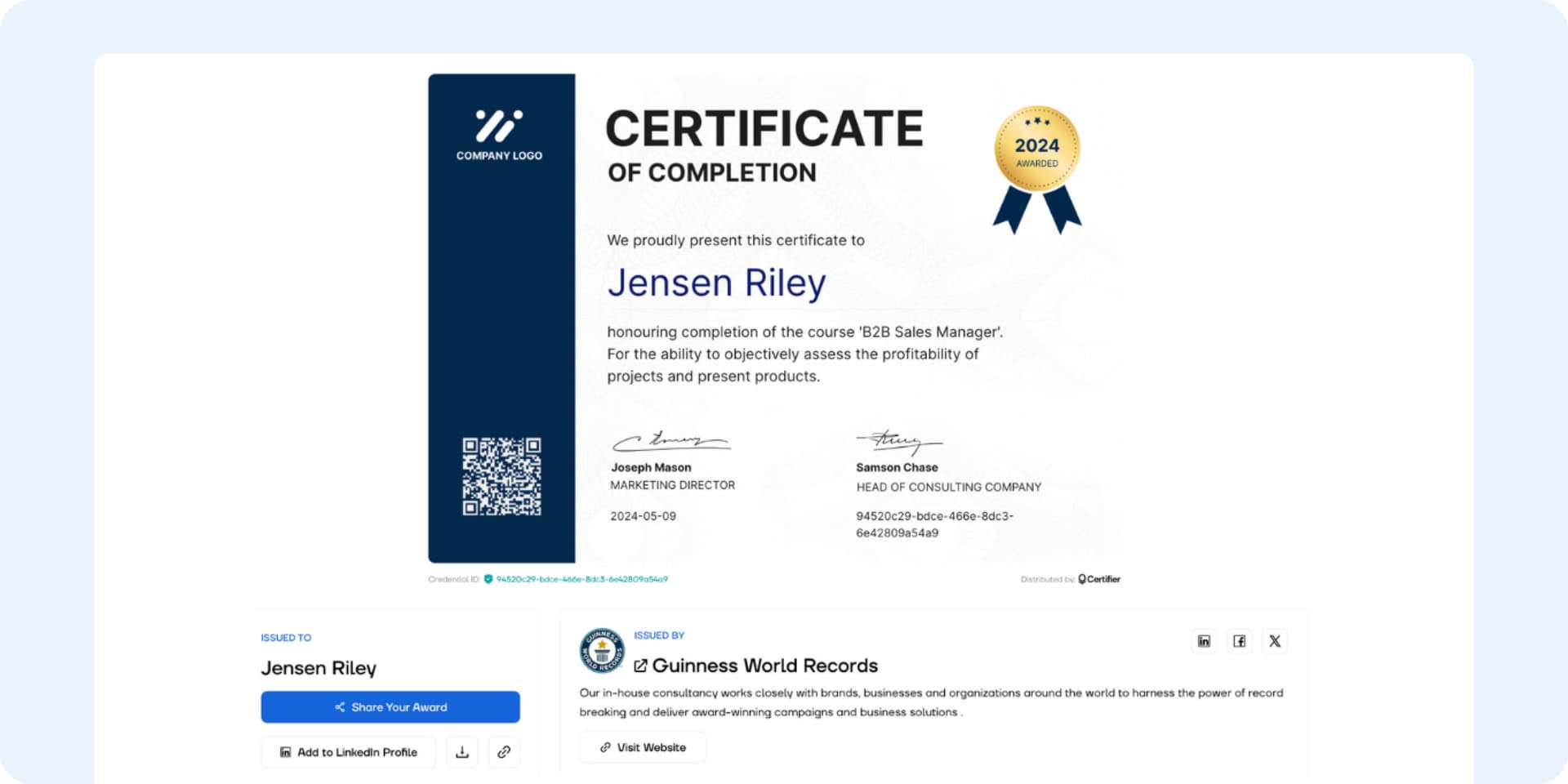 The verification page that can be accessed through the QR code on the certificate. The verification page that can be accessed through the QR code on the certificate.