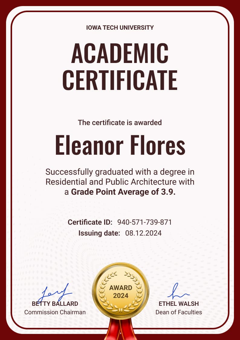 Straightforward and professional academic certificate template Straightforward and professional academic certificate template