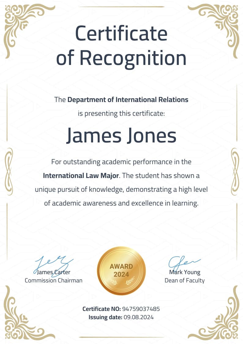 Golden and professional academic certificate template Golden and professional academic certificate template