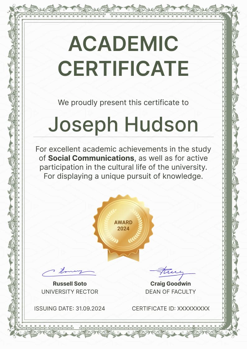 Traditional and professional academic certificate template Traditional and professional academic certificate template