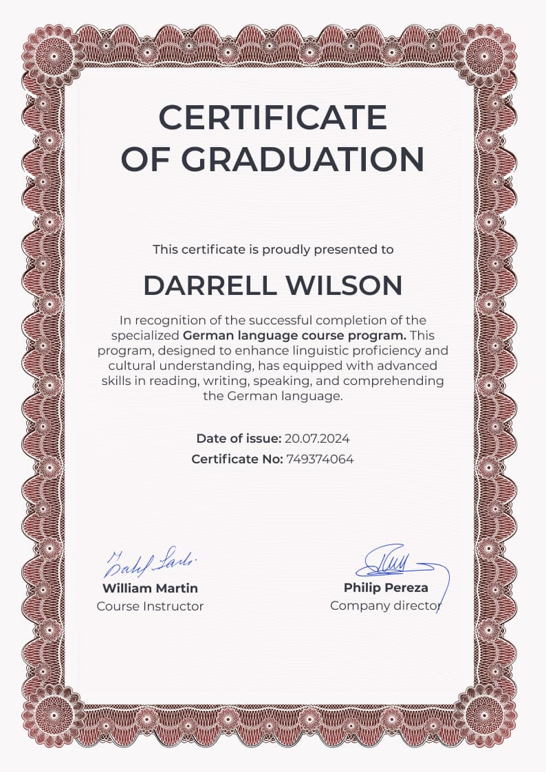 Ornate professional graduation certificate template Ornate professional graduation certificate template