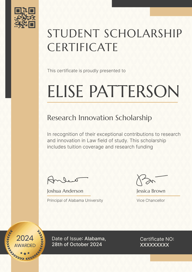 Stylish and formal scholarship award certificate Stylish and formal scholarship award certificate