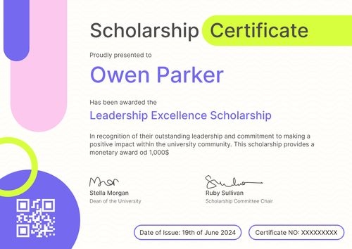 Vibrant and modern scholarship certificate template landscape Vibrant and modern scholarship certificate template landscape