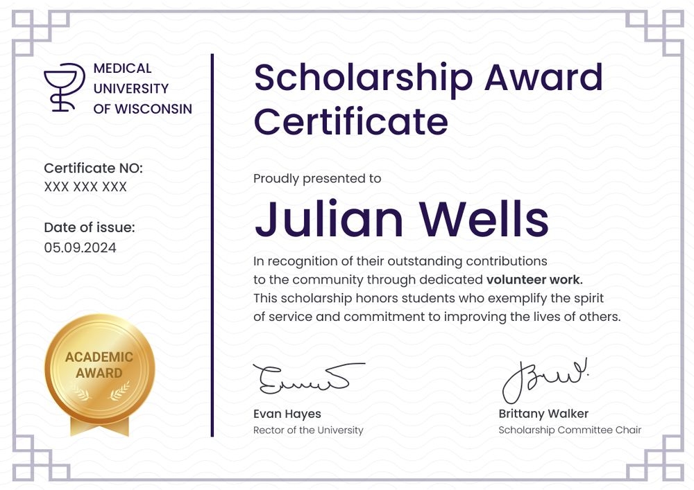 Bright and formal scholarship certificate template landscape Bright and formal scholarship certificate template landscape