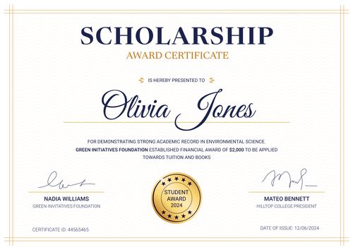 Graceful and formal scholarship certificate template landscape Graceful and formal scholarship certificate template landscape