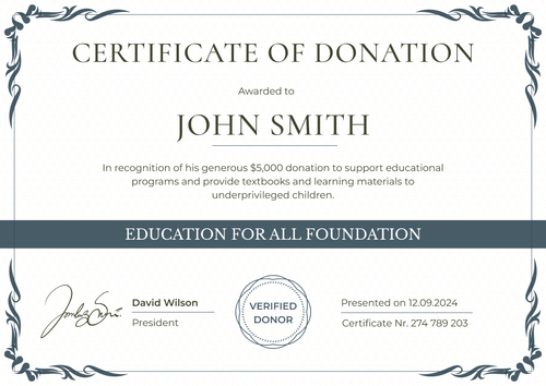 Ornamental and professional donation certificate template landscape Ornamental and professional donation certificate template landscape