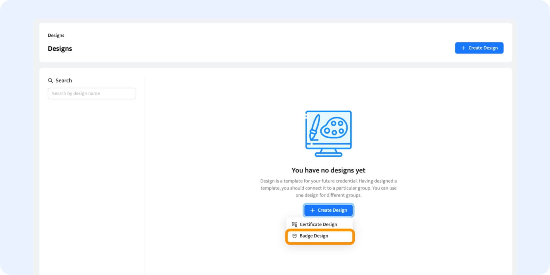 Creating a new badge design in Certifier. Creating a new badge design in Certifier.