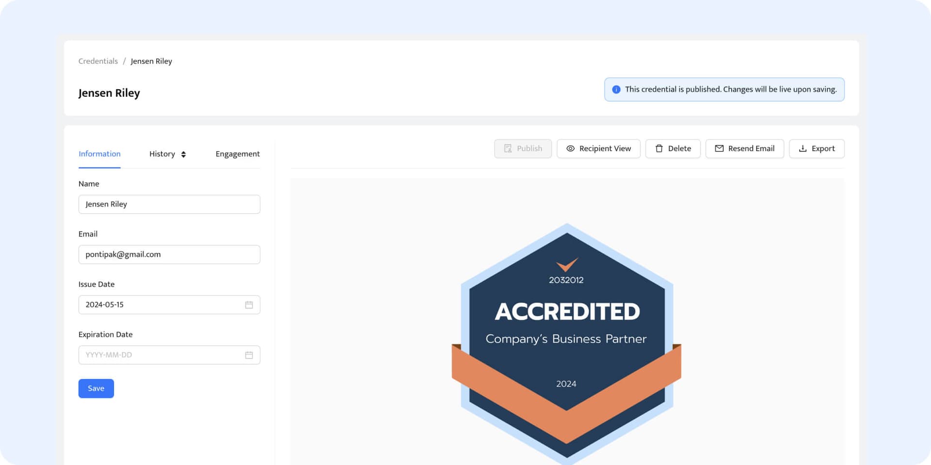 Previewing the badges before sending them out to recipients. Previewing the badges before sending them out to recipients.