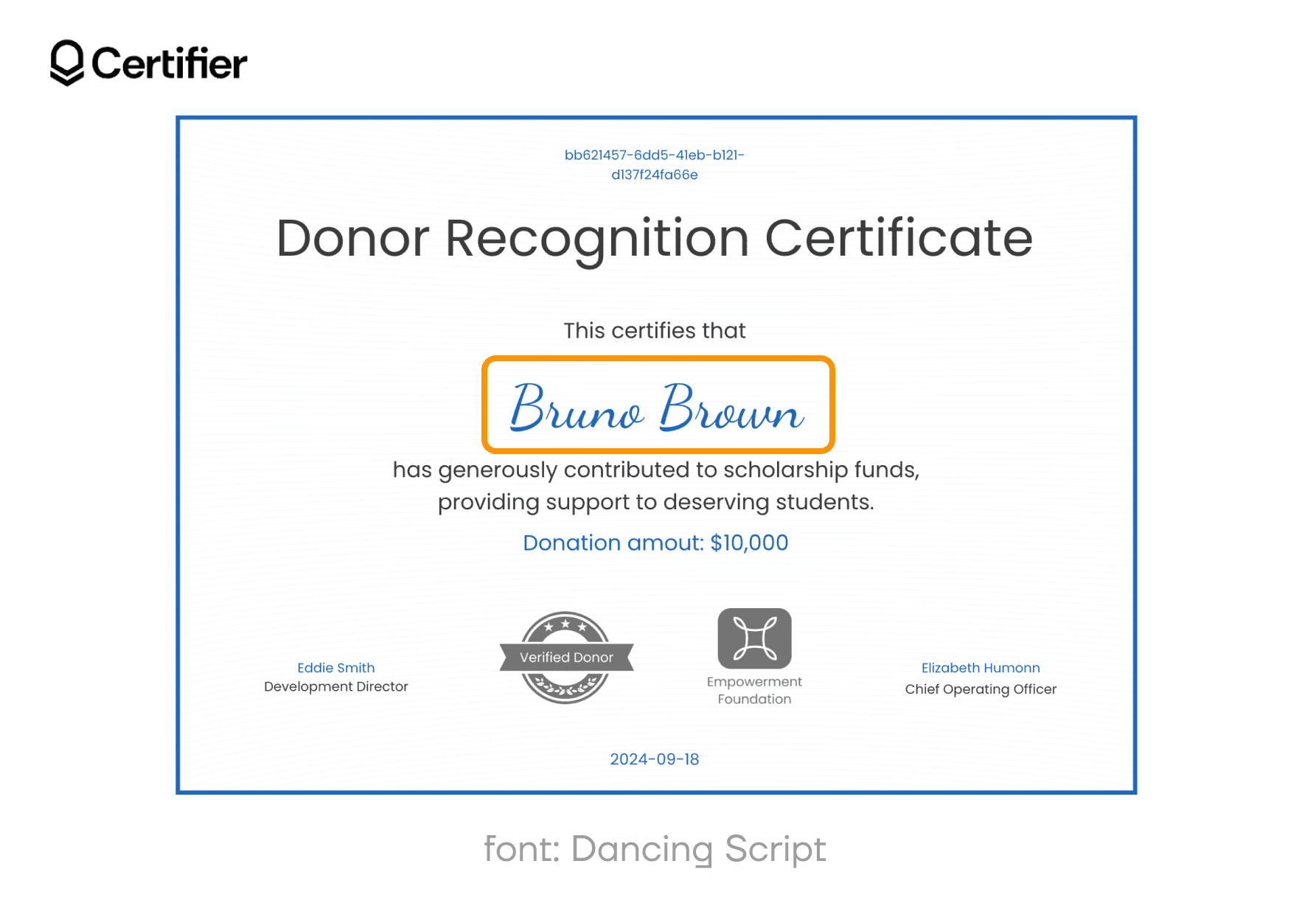 Elegant yet playful text in Dancing Script, perfect for a Google Docs signature font. Elegant yet playful text in Dancing Script, perfect for a Google Docs signature font.