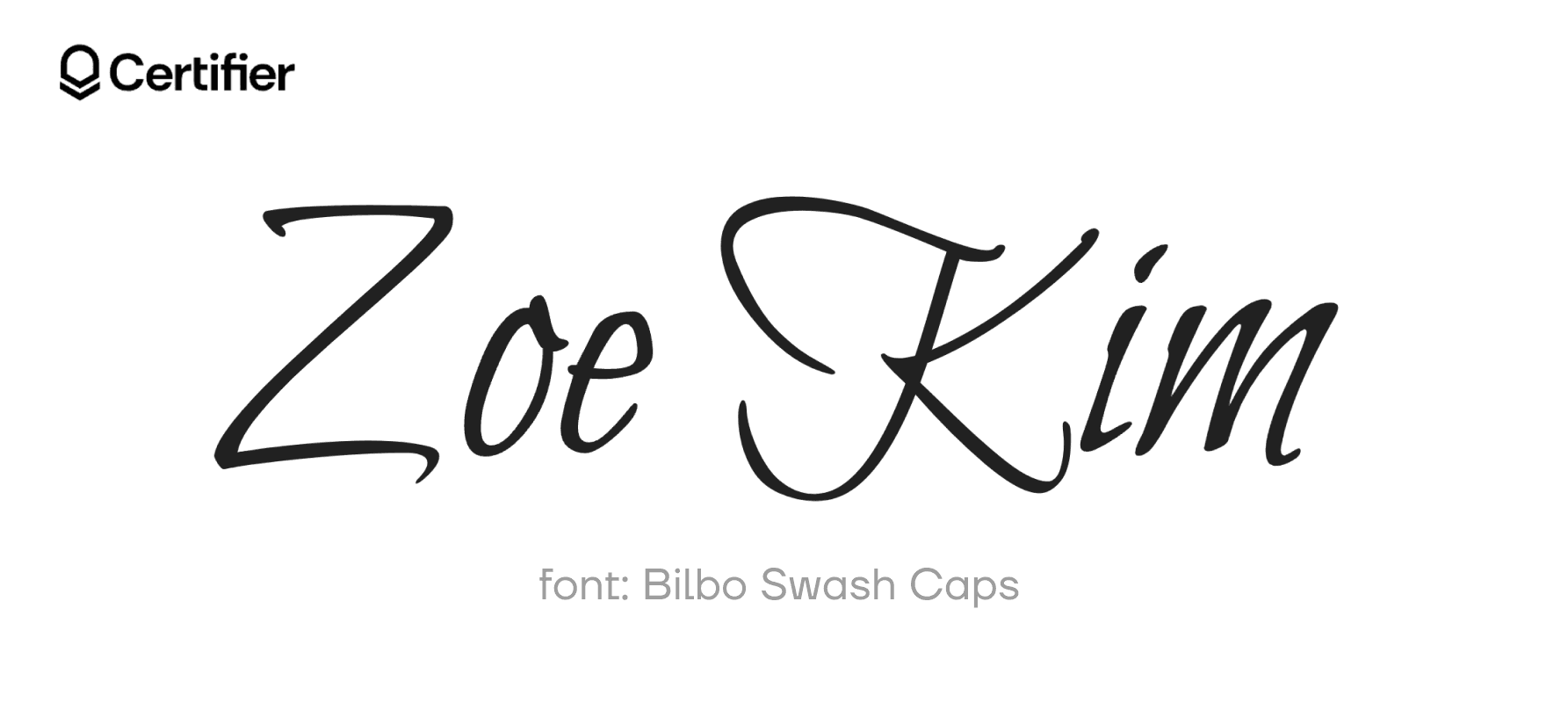 Flowing, decorative text in Bilbo Swash Caps, ideal for creating a signature in Google Docs. Flowing, decorative text in Bilbo Swash Caps, ideal for creating a signature in Google Docs.