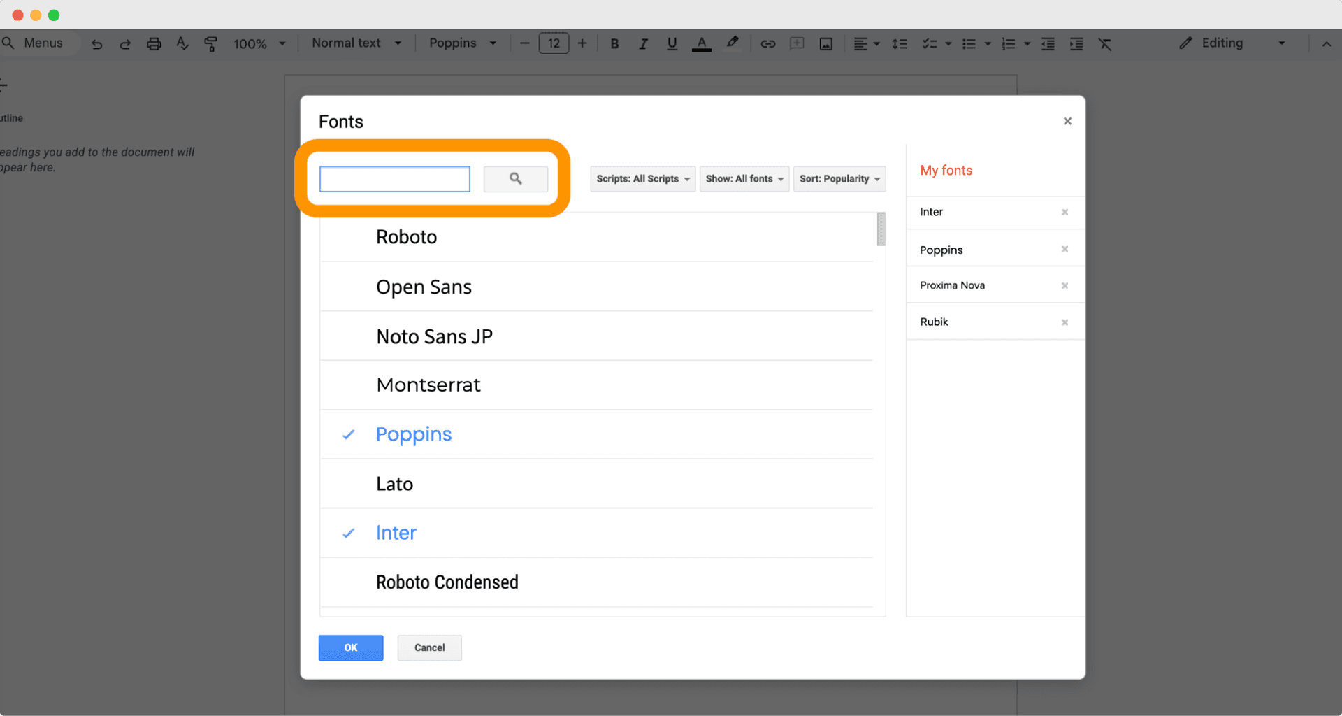 Google Docs font selection menu showing on how to add google docs signature font. Google Docs font selection menu showing on how to add google docs signature font.