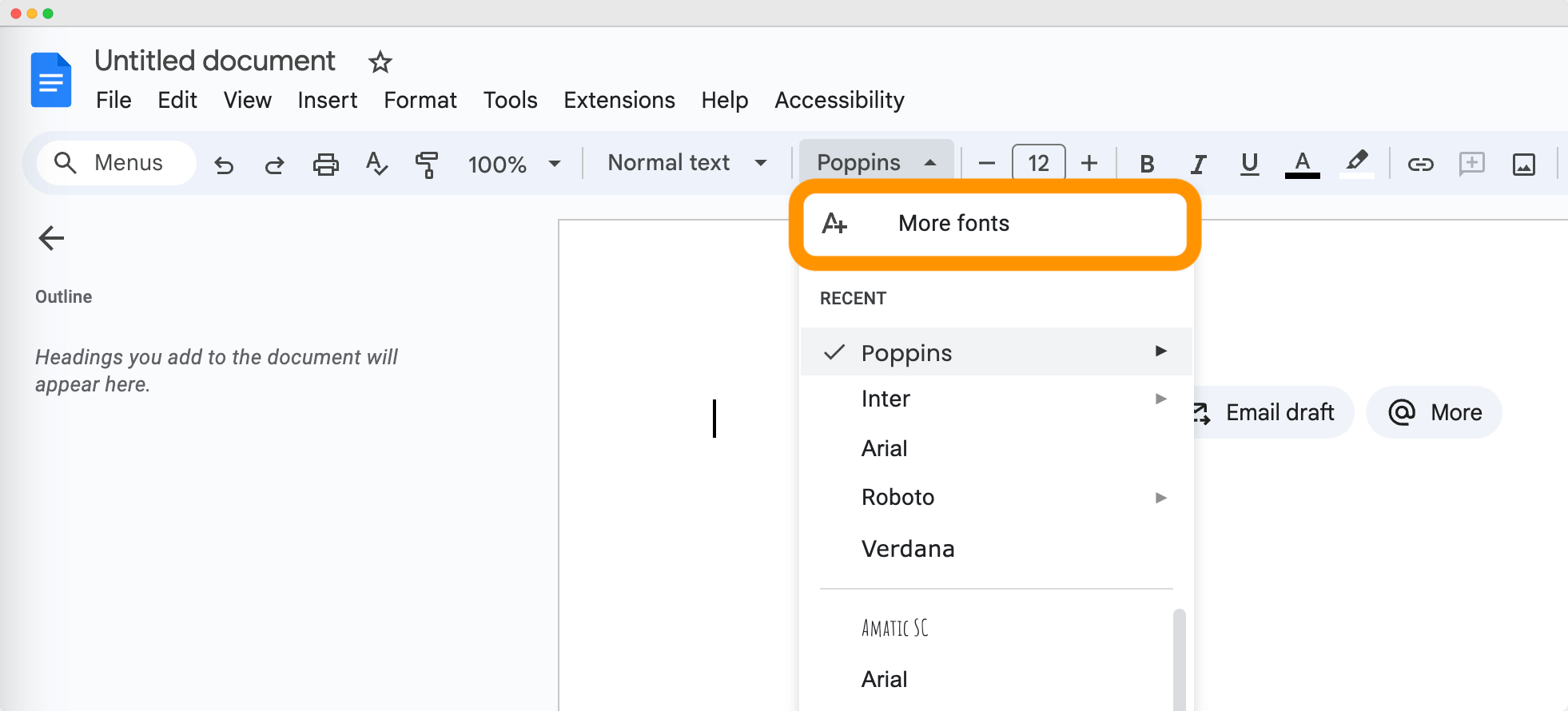 Option in Google Docs to add more fonts to use them as a signature font. Option in Google Docs to add more fonts to use them as a signature font.
