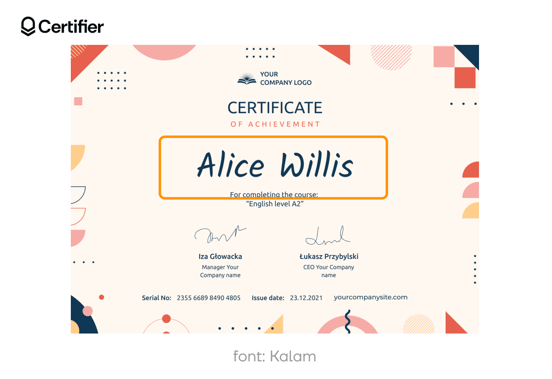 A certificate design using the A certificate design using the