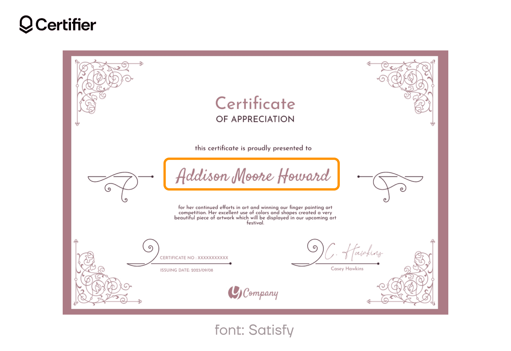 A certificate featuring the A certificate featuring the