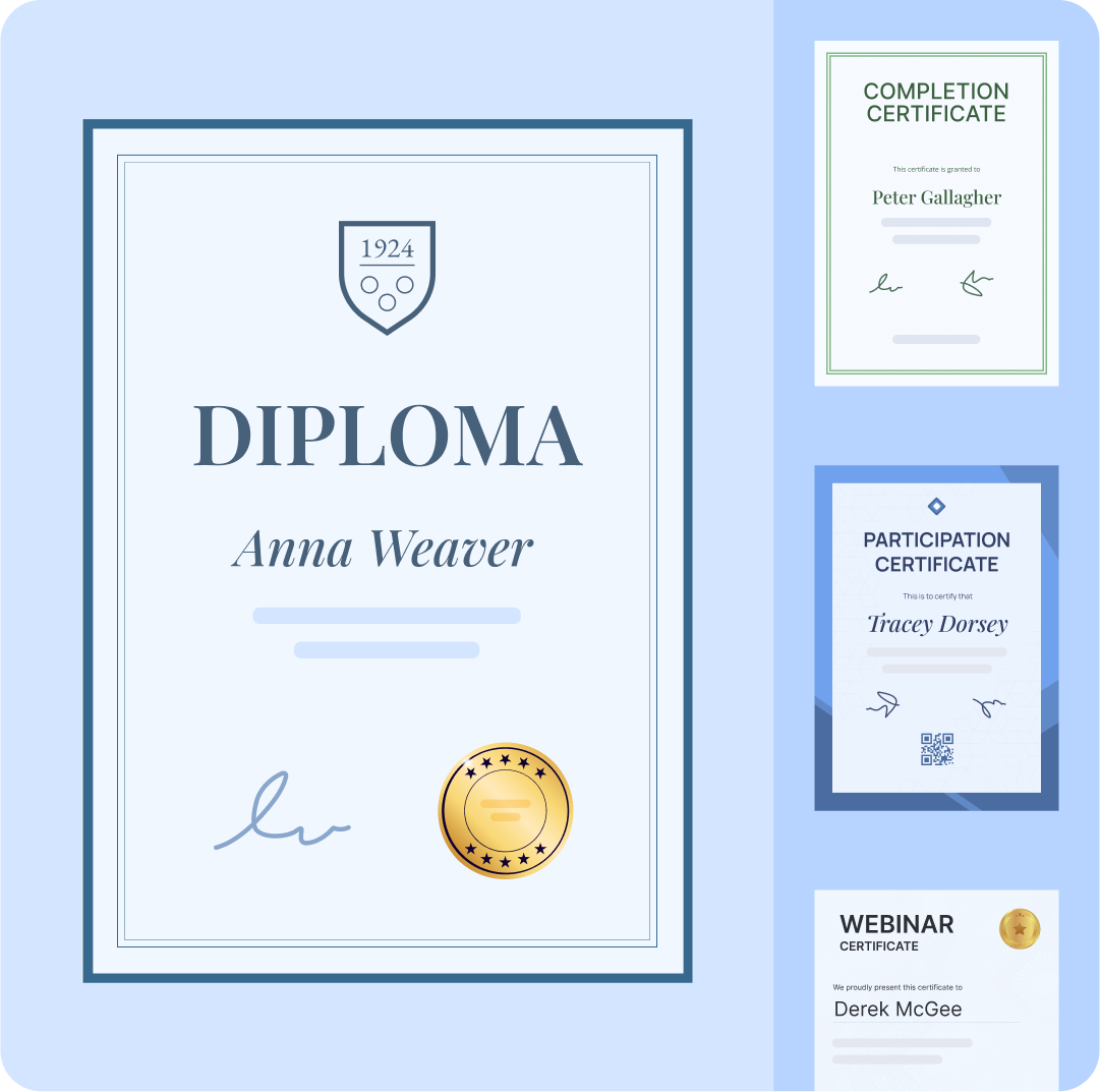 Customize and create certificate with your logo, background, and text Customize and create certificate with your logo, background, and text