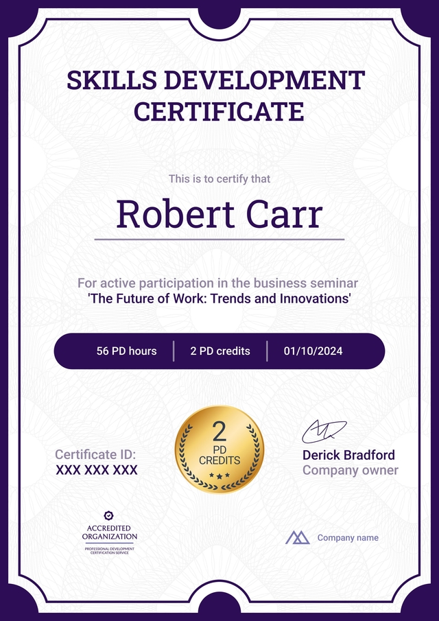 Refined and professional development certificate template Refined and professional development certificate template