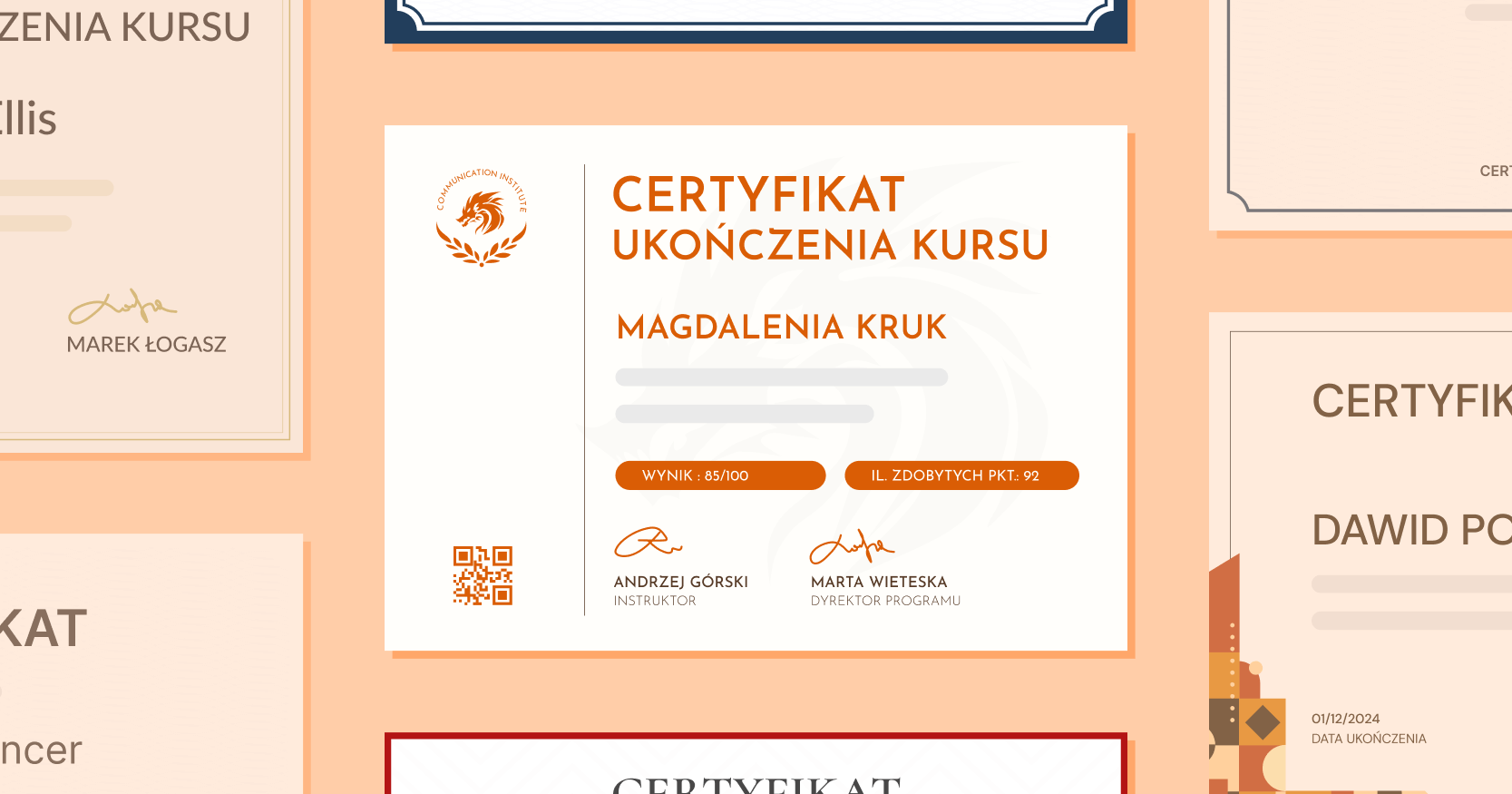 Certyfikat ukończenia kursu: 18 wzorów cover image Certyfikat ukończenia kursu: 18 wzorów cover image