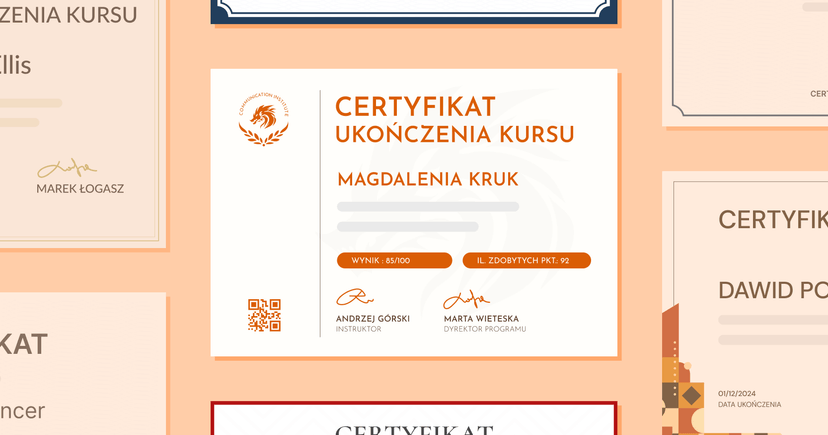 Certyfikat ukończenia kursu: 18 wzorów cover image Certyfikat ukończenia kursu: 18 wzorów cover image