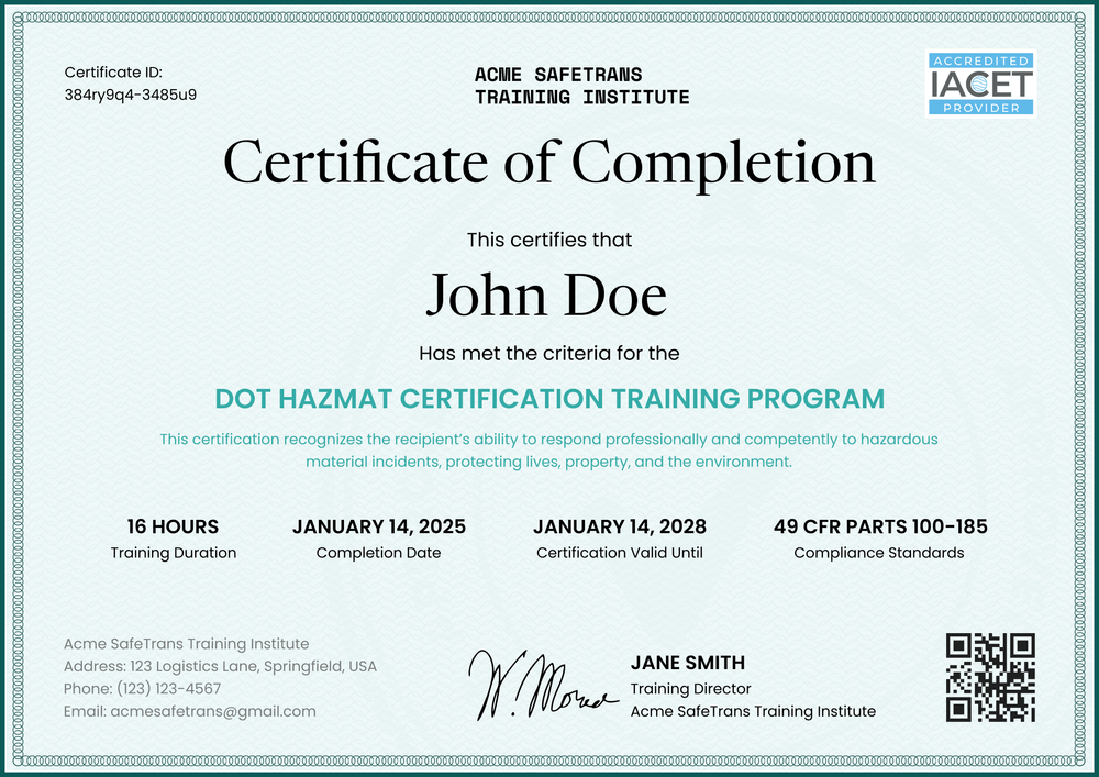 Free Simple Hazmat Certificate Template – Certify Safely Landscape Free Simple Hazmat Certificate Template – Certify Safely Landscape