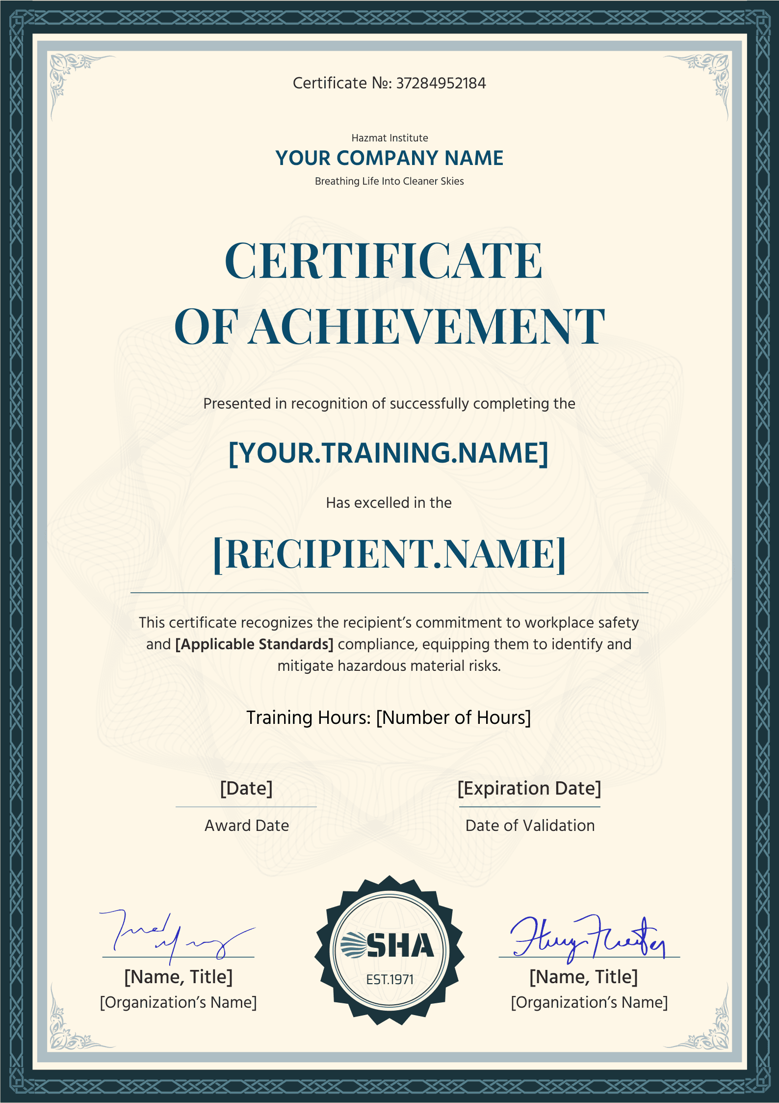 Professional and detailed hazmat certificate template Professional and detailed hazmat certificate template