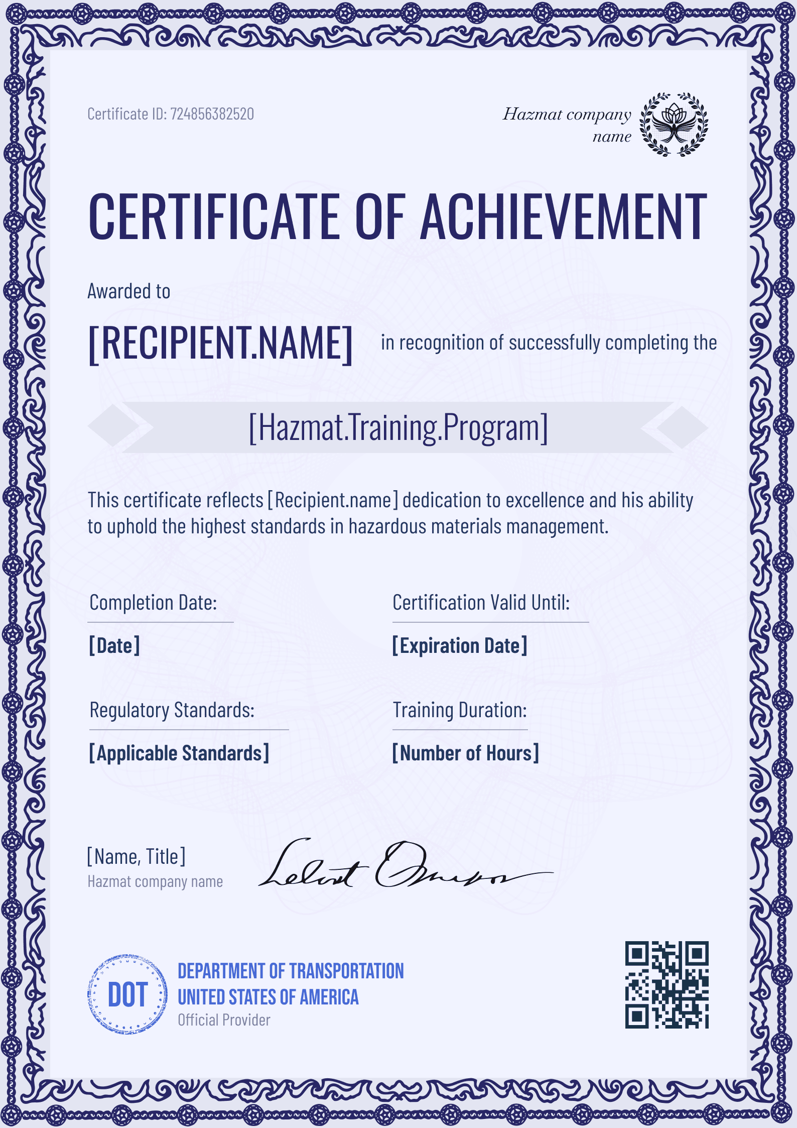 Professional and versatile hazmat certificate template Professional and versatile hazmat certificate template