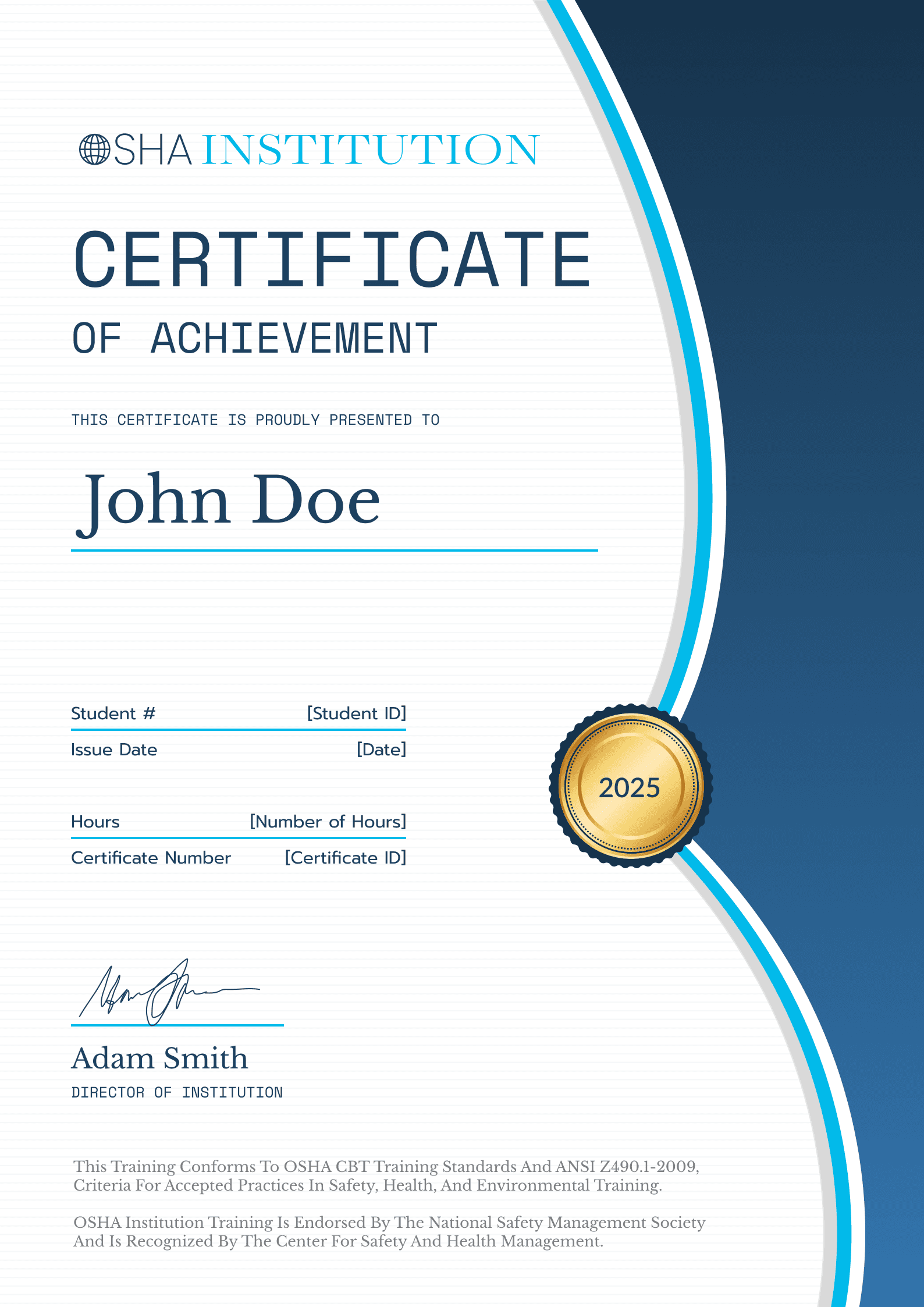 Organized and professional OSHA 30 certificate template Organized and professional OSHA 30 certificate template