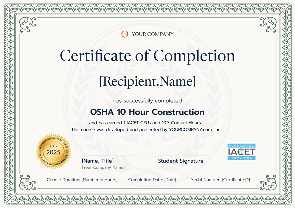 Legible Professional OSHA 10 Certificate Template – Free & Secure Landscape Legible Professional OSHA 10 Certificate Template – Free & Secure Landscape