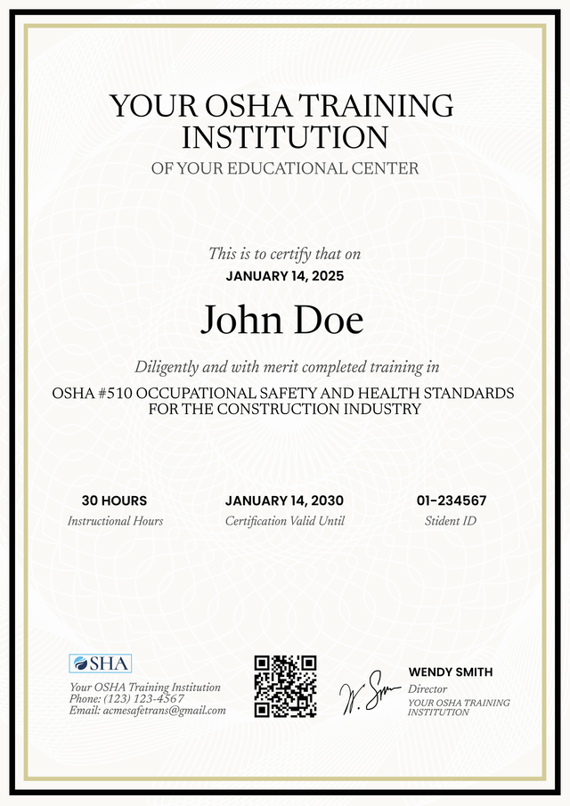 Adaptable and professional OSHA 30 certificate template Adaptable and professional OSHA 30 certificate template