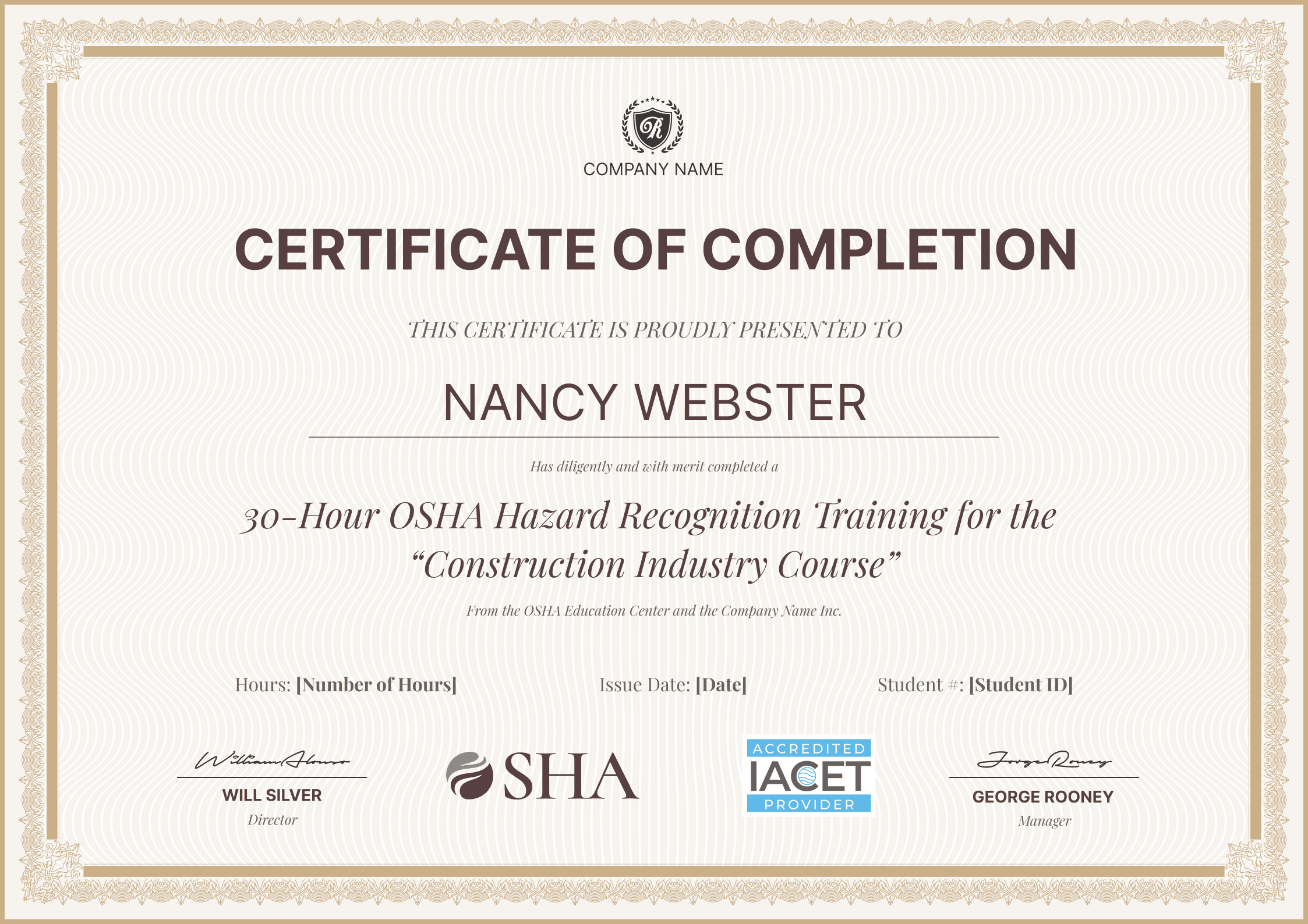 Simple and professional OSHA 30 certificate template Simple and professional OSHA 30 certificate template