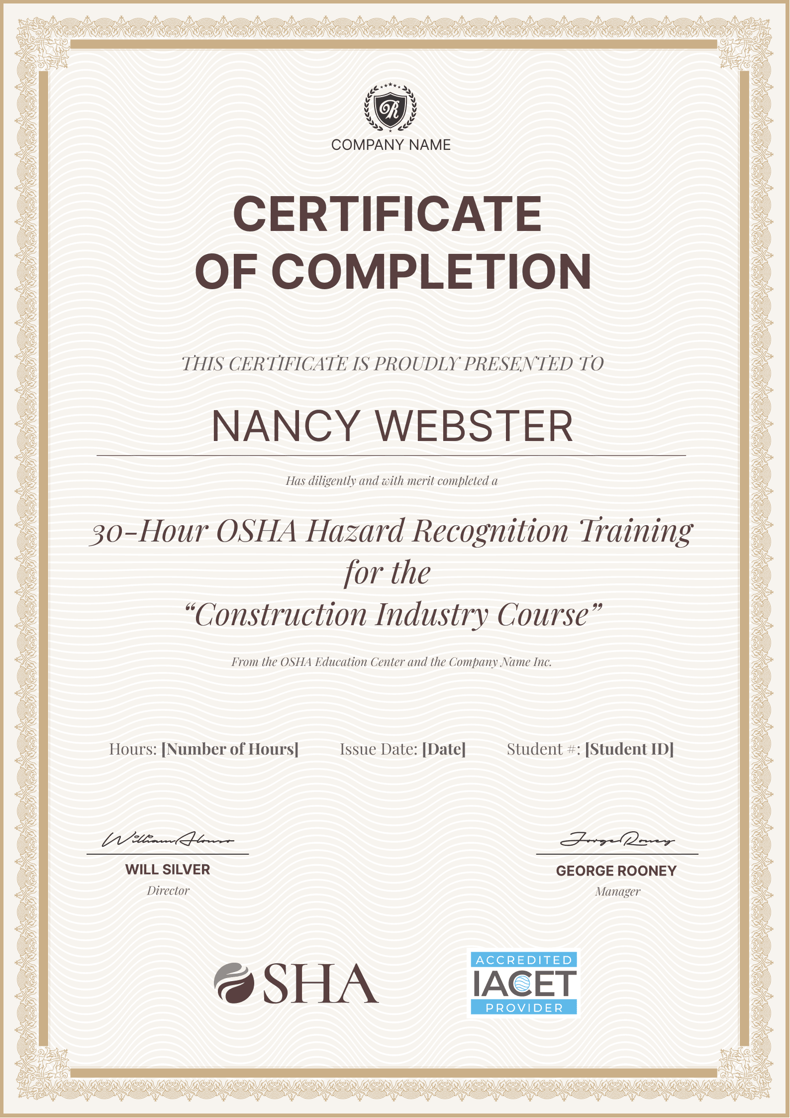 Simple and professional OSHA 30 certificate template Simple and professional OSHA 30 certificate template