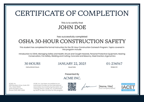 Detailed Professional OSHA 30 Certificate Template – Free & Secure Landscape Detailed Professional OSHA 30 Certificate Template – Free & Secure Landscape
