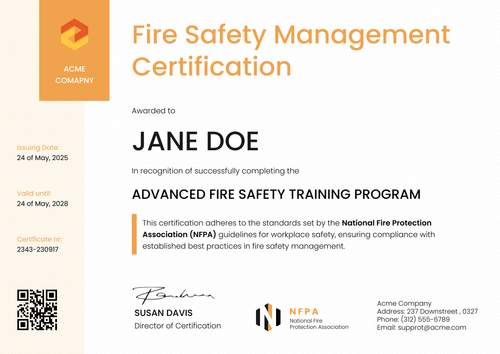 Professional Fire Safety Training Certificate Template – Edit Online with Certifier Landscape Professional Fire Safety Training Certificate Template – Edit Online with Certifier Landscape