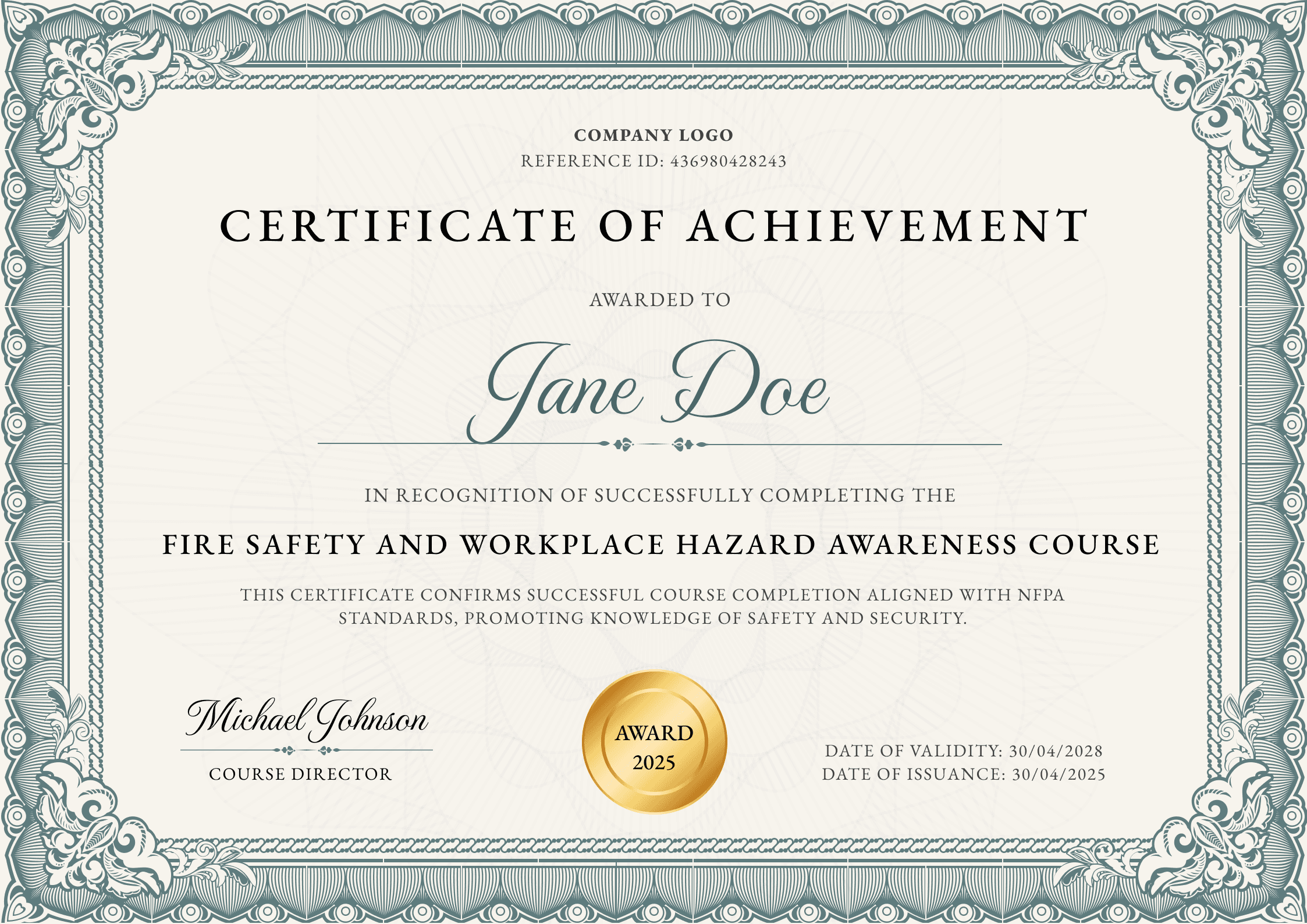 Professional and elegant fire safety certificate template Professional and elegant fire safety certificate template